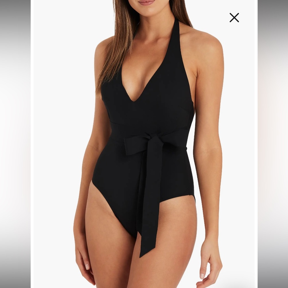Sea Level Swim Swimsuit Womens Plunge One Piece Tie Waist US 8 UK 12